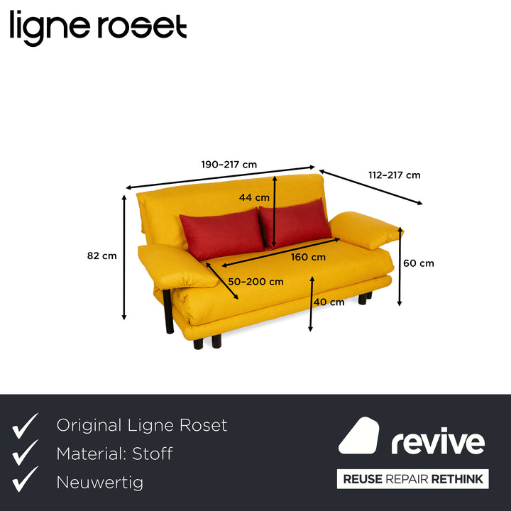 Ligne Roset Multy Canapé 3 places avec accoudoirs, tissu jaune, rouge, noir, fonction couchage manuelle, canapé-lit, nouveau revêtement