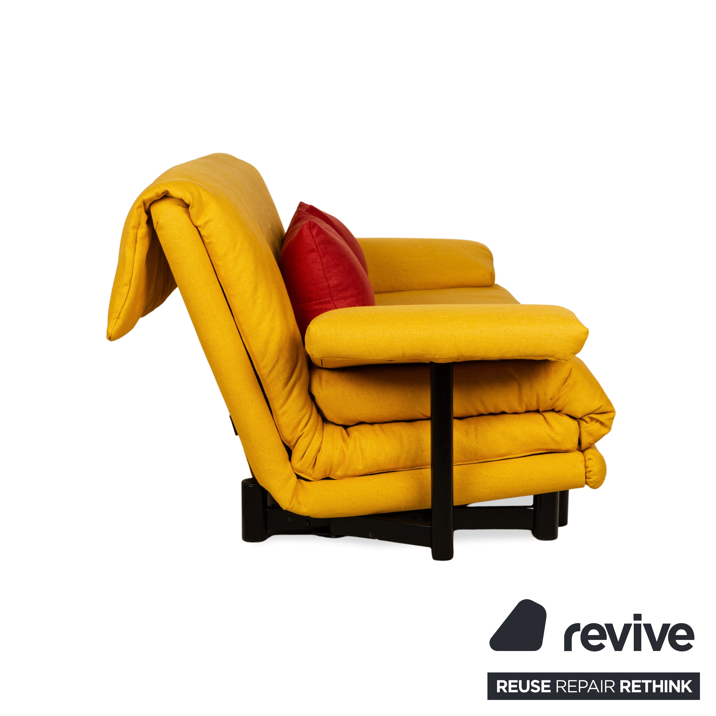 Ligne Roset Multy Three-Seater Armrests Fabric Yellow Red Black Manual Sleep Function Sofa Bed Reupholstered