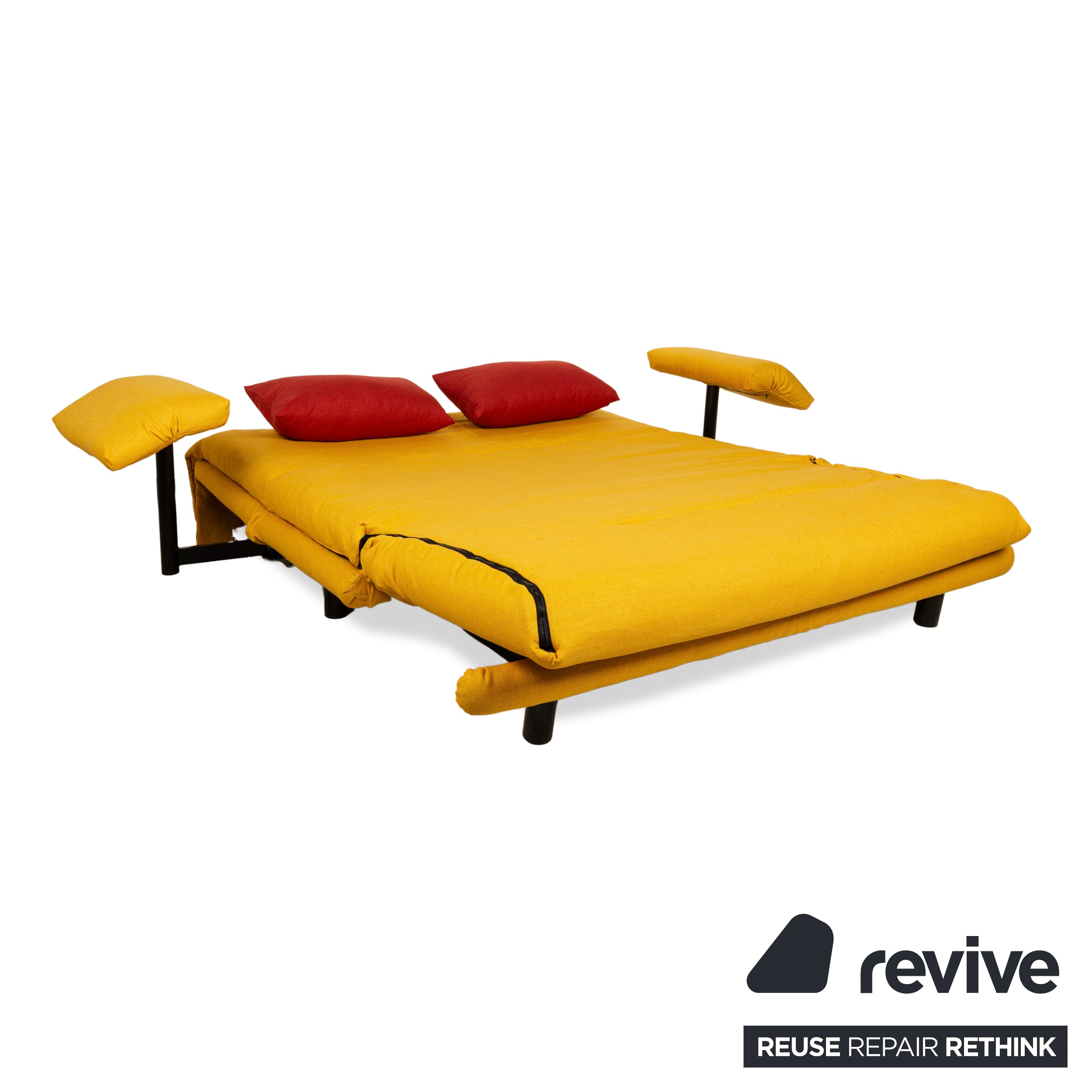 Ligne Roset Multy Three-Seater Armrests Fabric Yellow Red Black Manual Sleep Function Sofa Bed Reupholstered