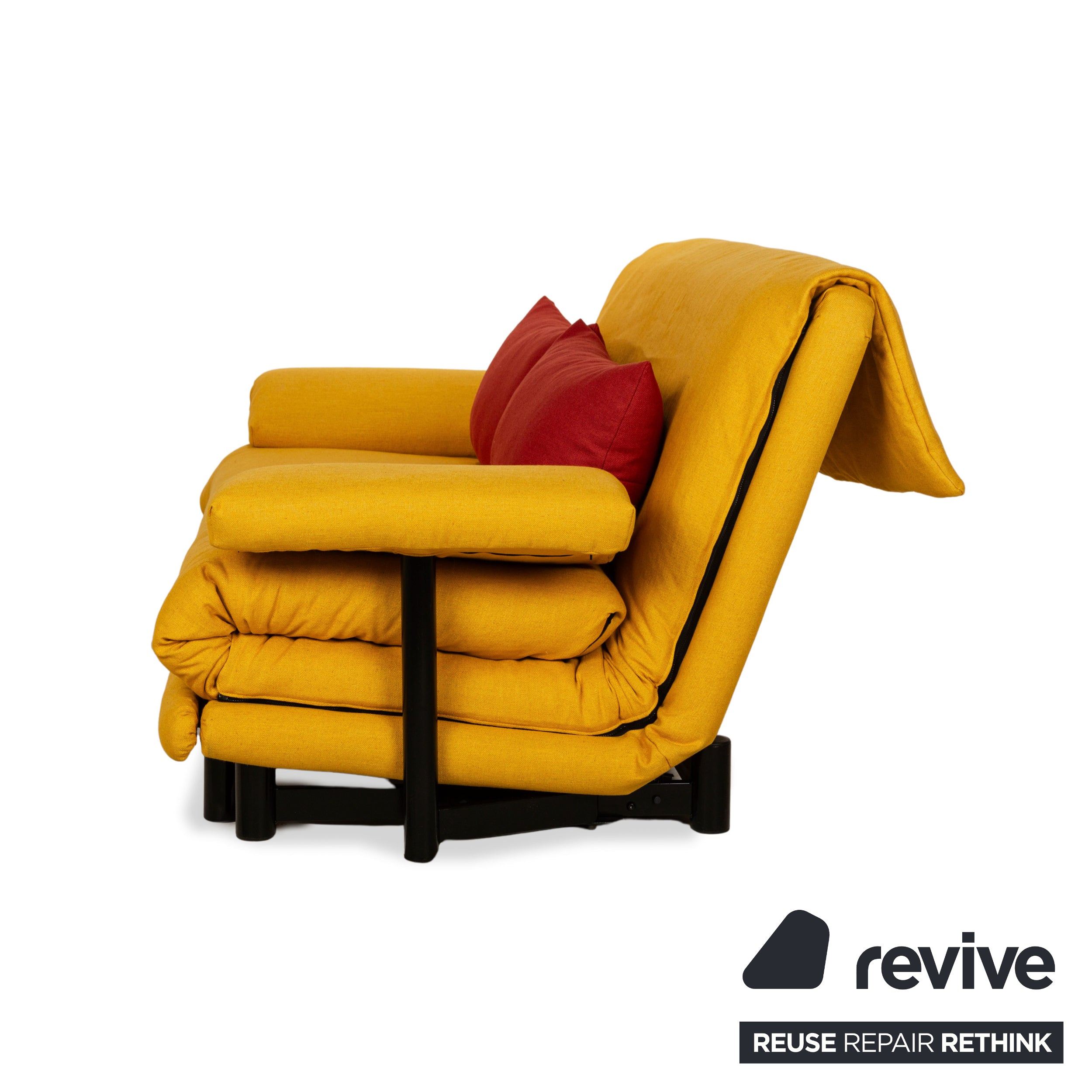 Ligne Roset Multy Three-Seater Armrests Fabric Yellow Red Black Manual Sleep Function Sofa Bed Reupholstered