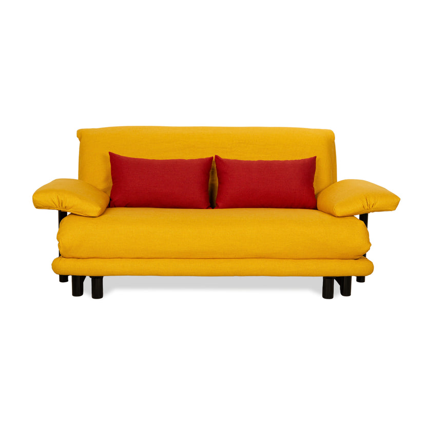 Ligne Roset Multy Three-Seater Armrests Fabric Yellow Red Black Manual Sleep Function Sofa Bed Reupholstered