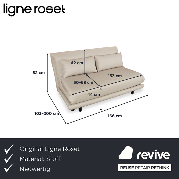 Ligne Roset Multy Stoff Dreisitzer Sofa Couch manuelle Schlaffunktion Creme Beige Neubezug BENDIGO 5108