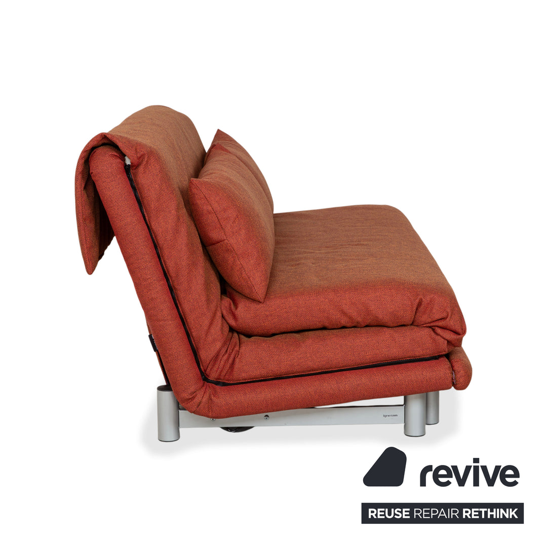 Ligne Roset Multy Three-Seater Fabric Red Rust Brown Silver Manual Sleep Function Sofa Bed Recovered