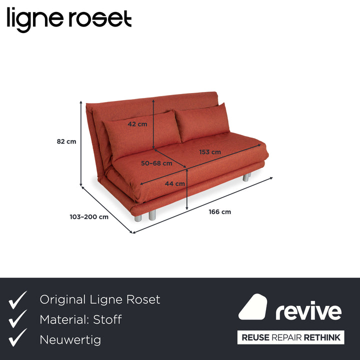 Ligne Roset Multy Three-Seater Fabric Red Rust Brown Silver Manual Sleep Function Sofa Bed Recovered