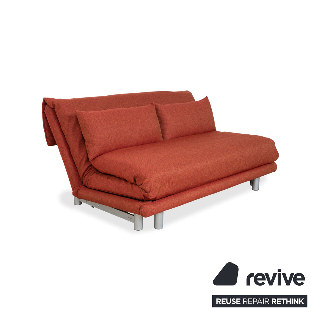 Ligne Roset Multy Three-Seater Fabric Red Rust Brown Silver Manual Sleep Function Sofa Bed Recovered