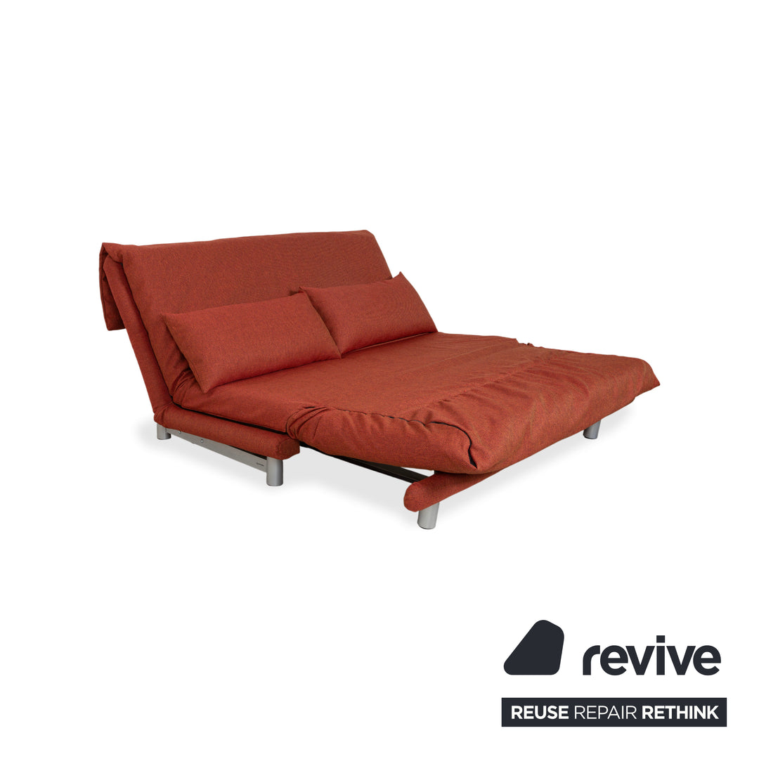 Ligne Roset Multy Three-Seater Fabric Red Rust Brown Silver Manual Sleep Function Sofa Bed Recovered