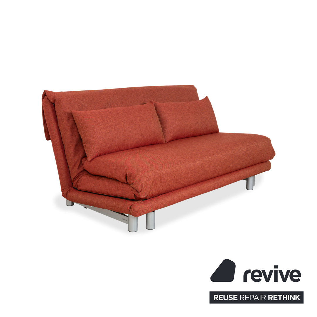 Ligne Roset Multy Three-Seater Fabric Red Rust Brown Silver Manual Sleep Function Sofa Bed Recovered