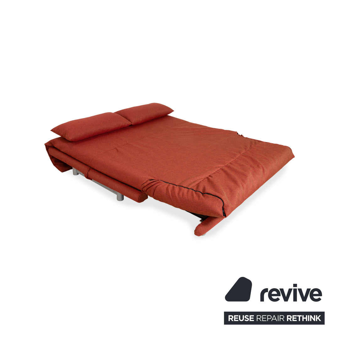 Ligne Roset Multy Three-Seater Fabric Red Rust Brown Silver Manual Sleep Function Sofa Bed Recovered