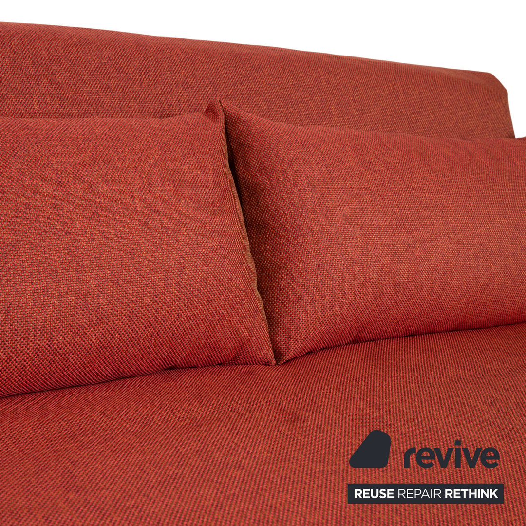 Ligne Roset Multy Three-Seater Fabric Red Rust Brown Silver Manual Sleep Function Sofa Bed Recovered