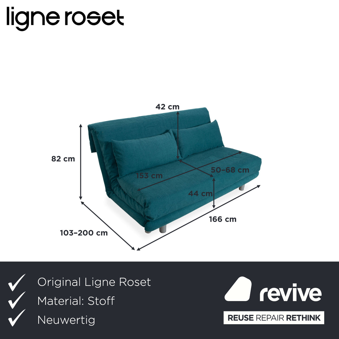 Ligne Roset Multy Stoff Dreisitzer Türkis Blau manuelle Funktion Schlaffunktion Sofa Couch Neubezug