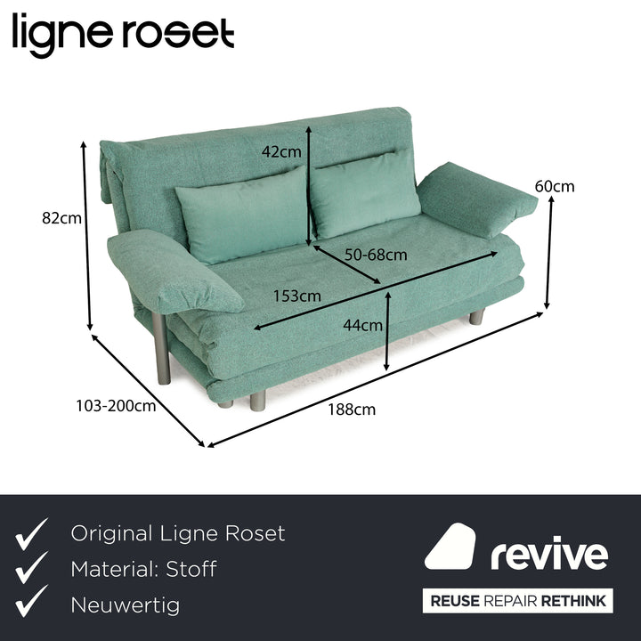 Canapé-lit trois places Ligne Roset Multy en tissu vert turquoise, housse neuve