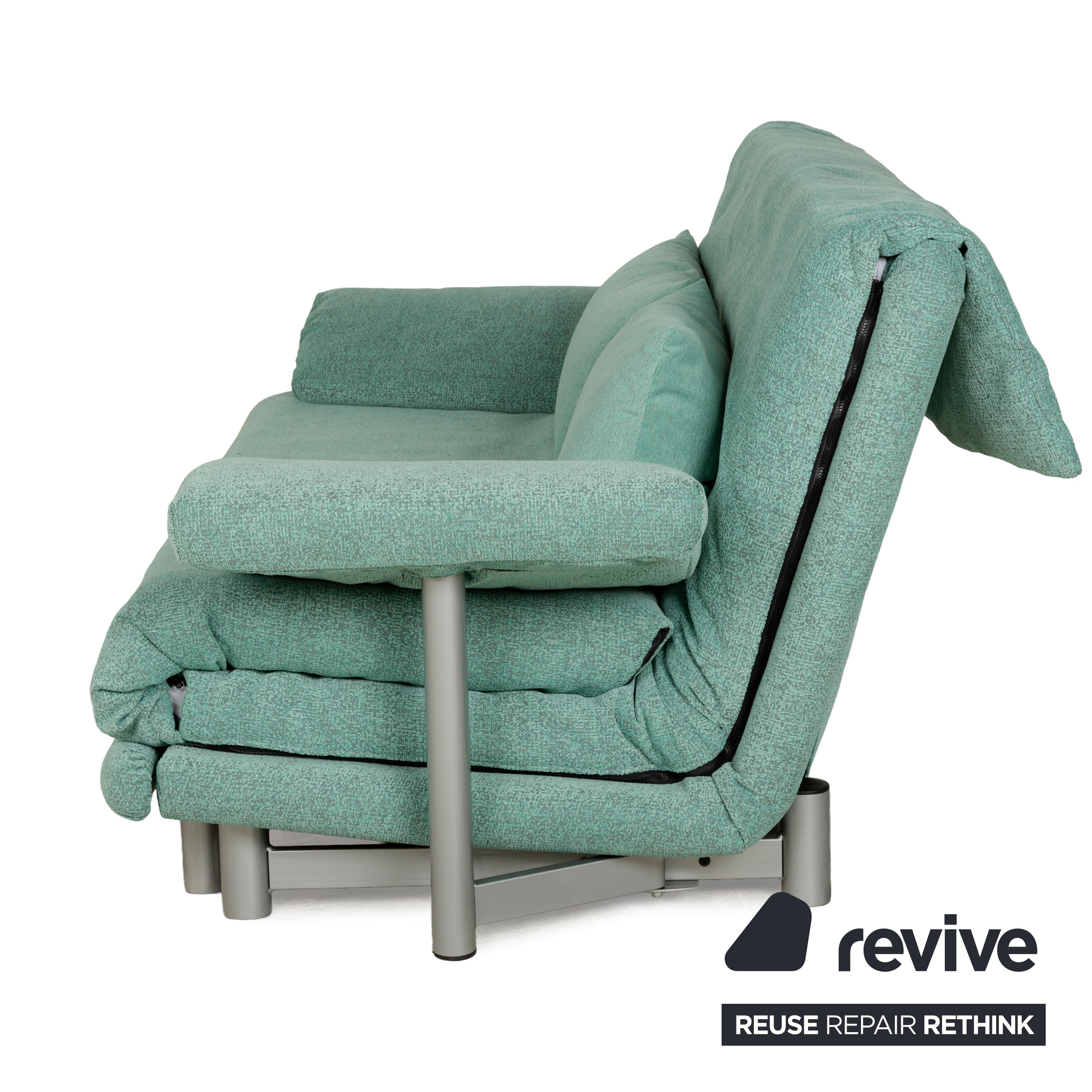 Canapé-lit trois places Ligne Roset Multy en tissu vert turquoise, housse neuve