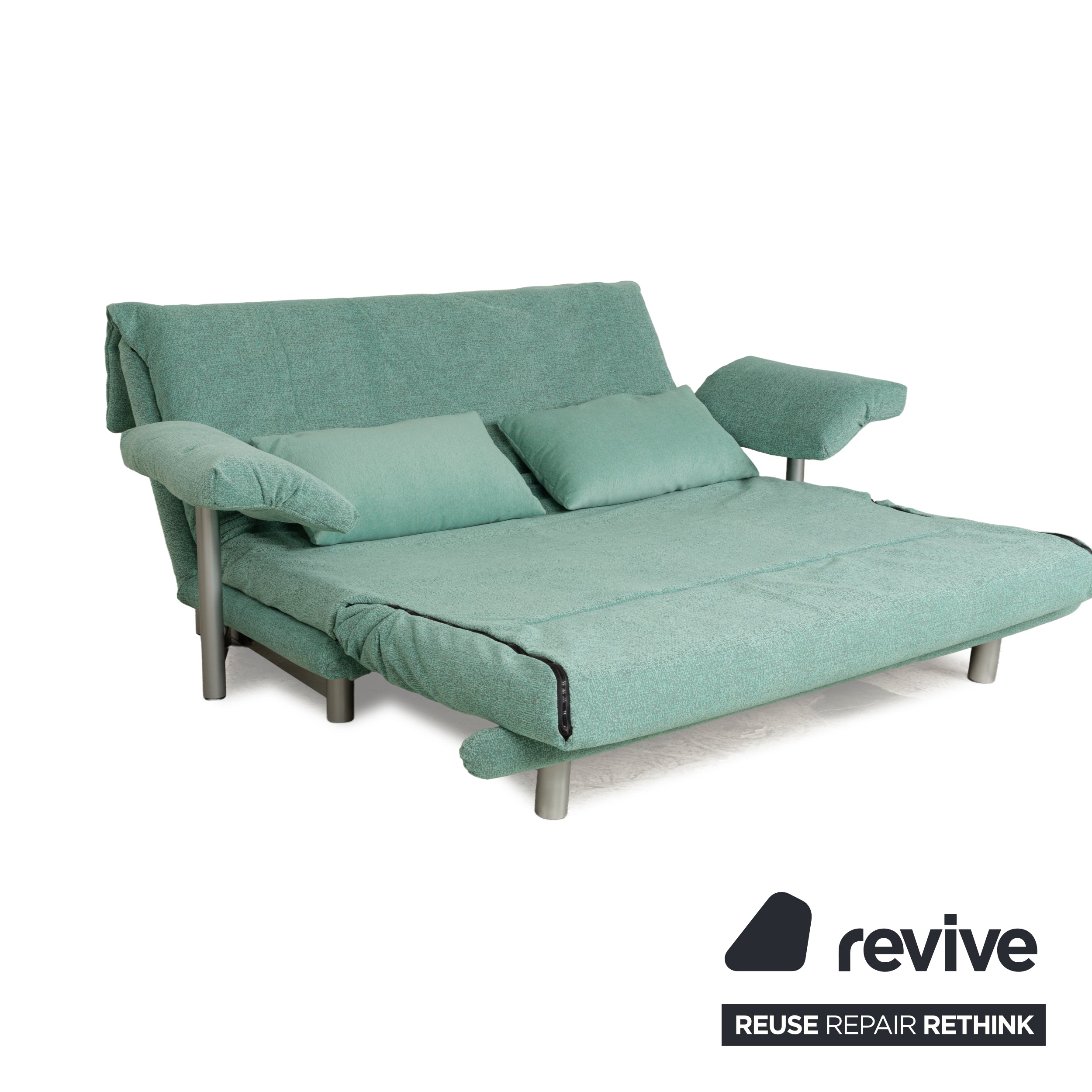 Canapé-lit trois places Ligne Roset Multy en tissu vert turquoise, housse neuve
