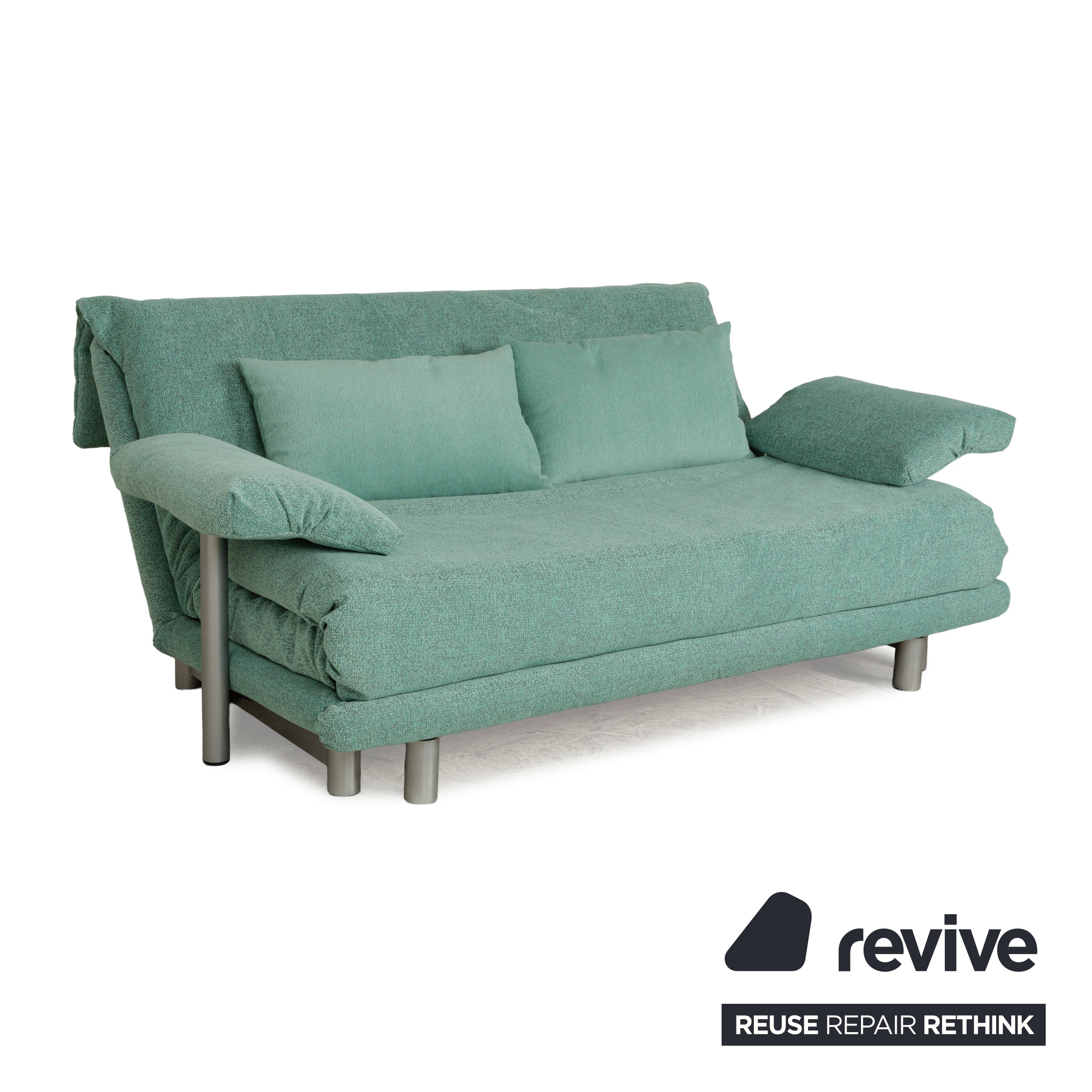 Canapé-lit trois places Ligne Roset Multy en tissu vert turquoise, housse neuve