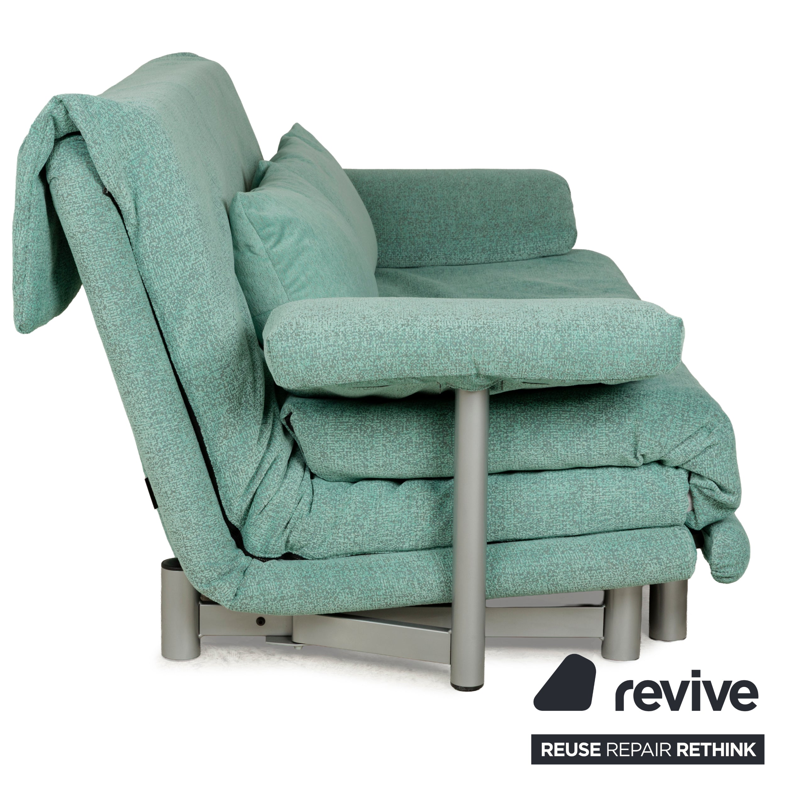 Canapé-lit trois places Ligne Roset Multy en tissu vert turquoise, housse neuve