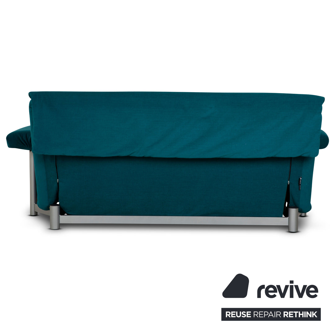 Canapé trois places Ligne Roset Multy en tissu turquoise, fonction convertible, retapissé avec accoudoirs inclus