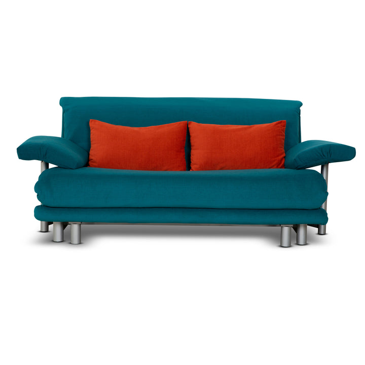 Canapé trois places Ligne Roset Multy en tissu turquoise, fonction convertible, retapissé avec accoudoirs inclus