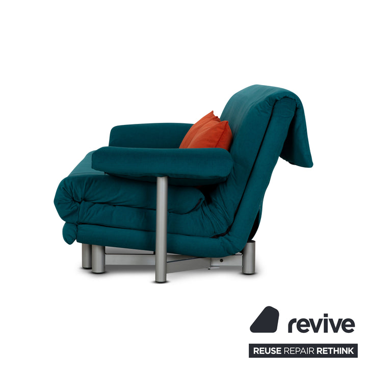 Canapé trois places Ligne Roset Multy en tissu turquoise, fonction convertible, retapissé avec accoudoirs inclus