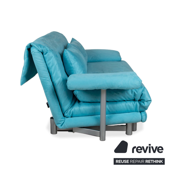 Ligne Roset Multy Fabric Three-Seater Turquoise Blue Sofa Couch Manual Function Sofa Bed New Upholstery MEMPHIS 734