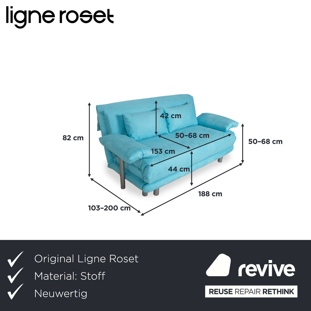 Ligne Roset Multy Fabric Three-Seater Turquoise Blue Sofa Couch Manual Function Sofa Bed New Upholstery MEMPHIS 734