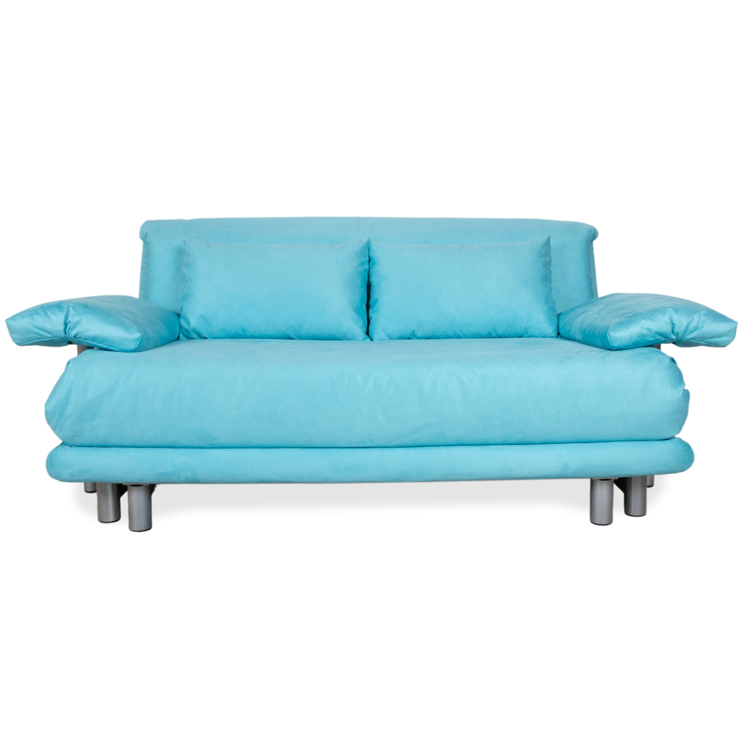 Ligne Roset Multy Fabric Three-Seater Turquoise Blue Sofa Couch Manual Function Sofa Bed New Upholstery MEMPHIS 734