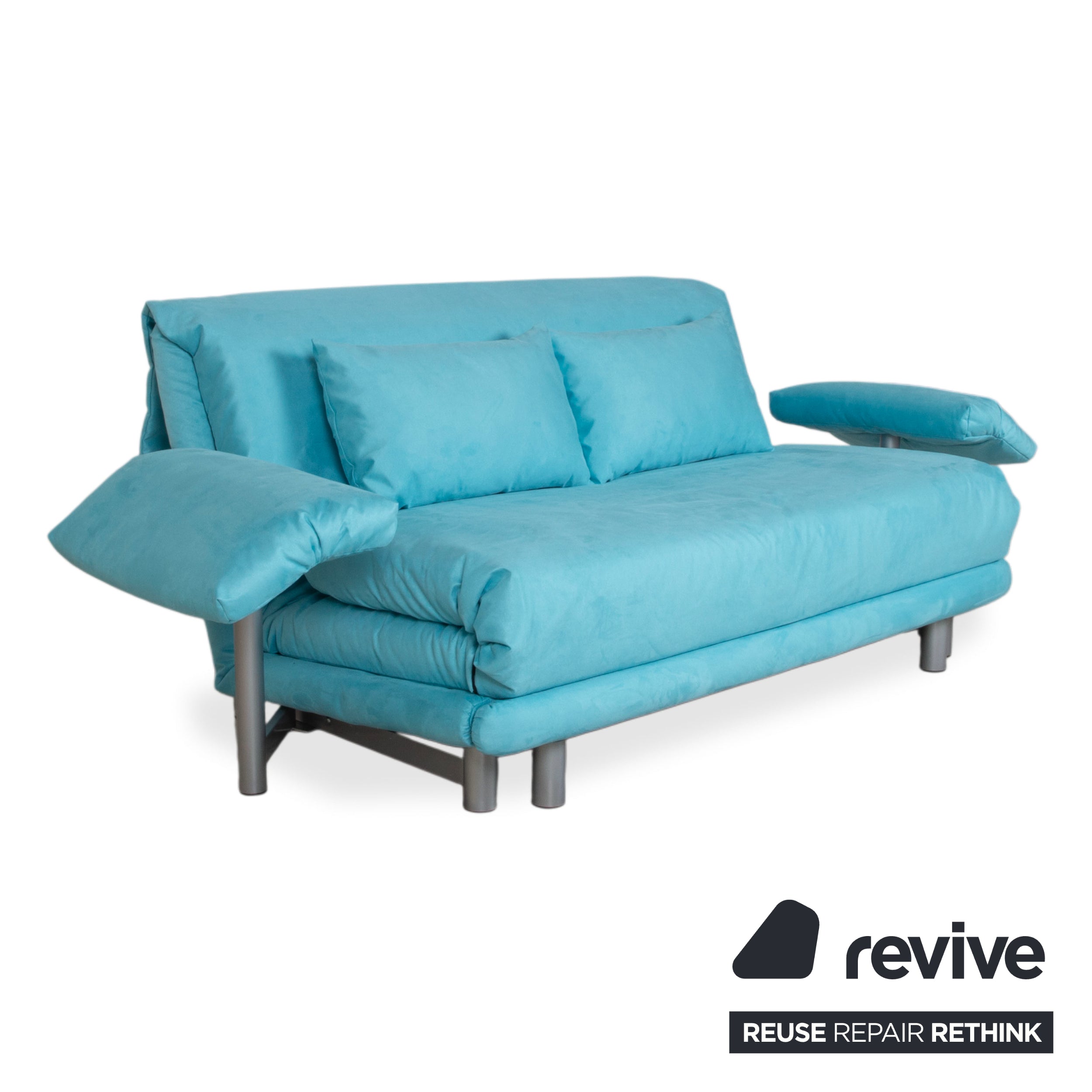Ligne Roset Multy Fabric Three-Seater Turquoise Blue Sofa Couch Manual Function Sofa Bed New Upholstery MEMPHIS 734