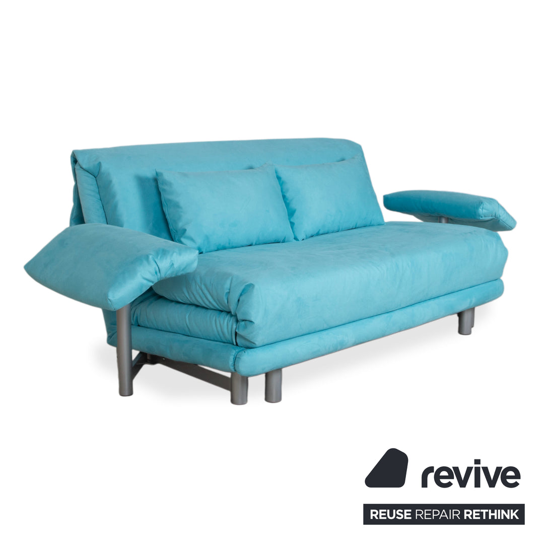 Ligne Roset Multy Fabric Three-Seater Turquoise Blue Sofa Couch Manual Function Sofa Bed New Upholstery MEMPHIS 734