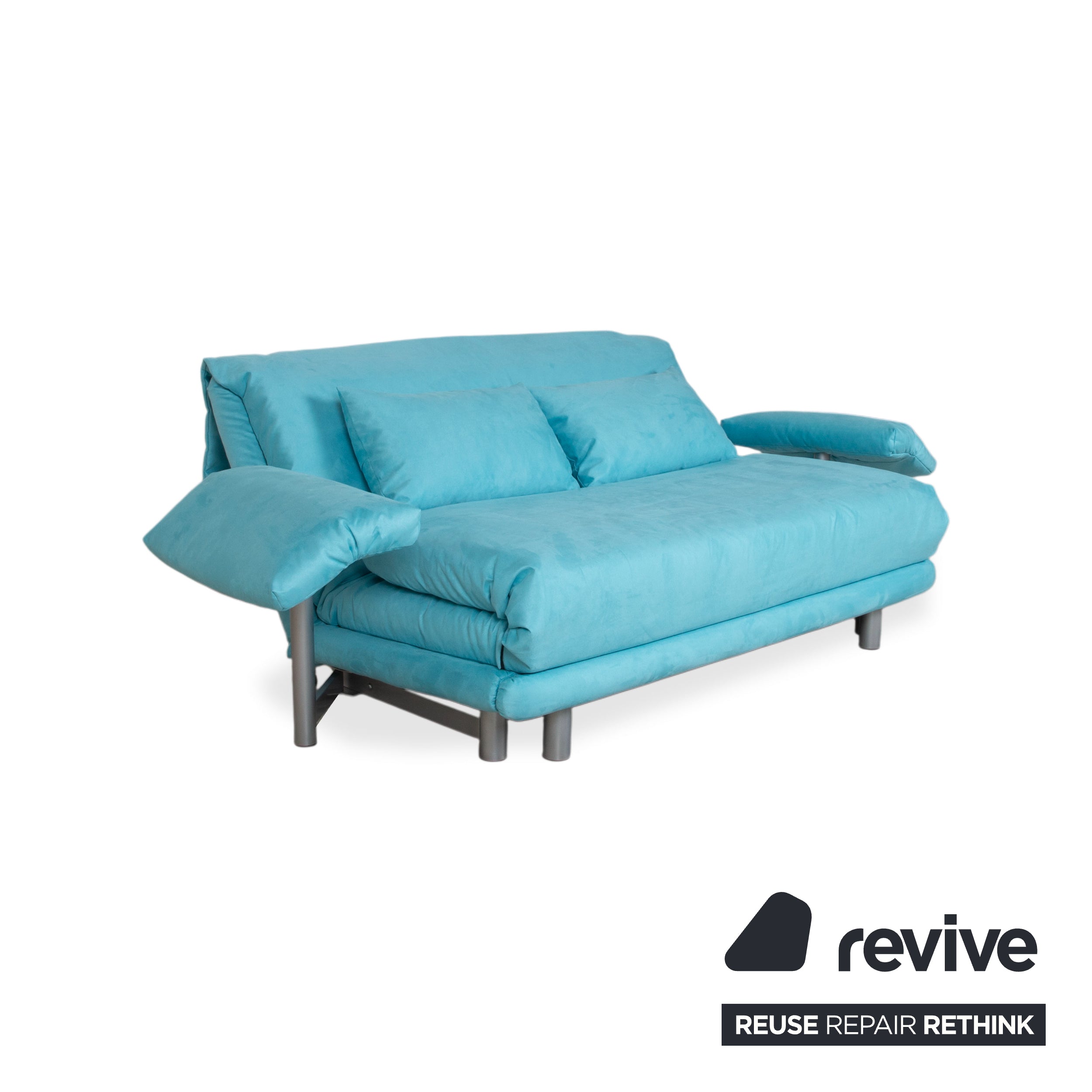 Ligne Roset Multy Fabric Three-Seater Turquoise Blue Sofa Couch Manual Function Sofa Bed New Upholstery MEMPHIS 734