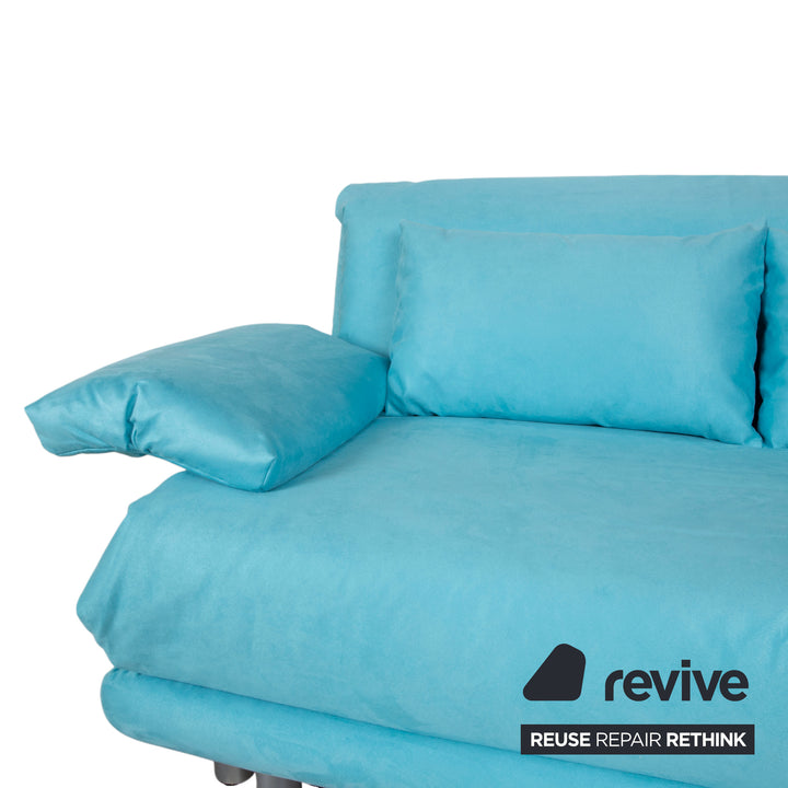 Ligne Roset Multy Fabric Three-Seater Turquoise Blue Sofa Couch Manual Function Sofa Bed New Upholstery MEMPHIS 734
