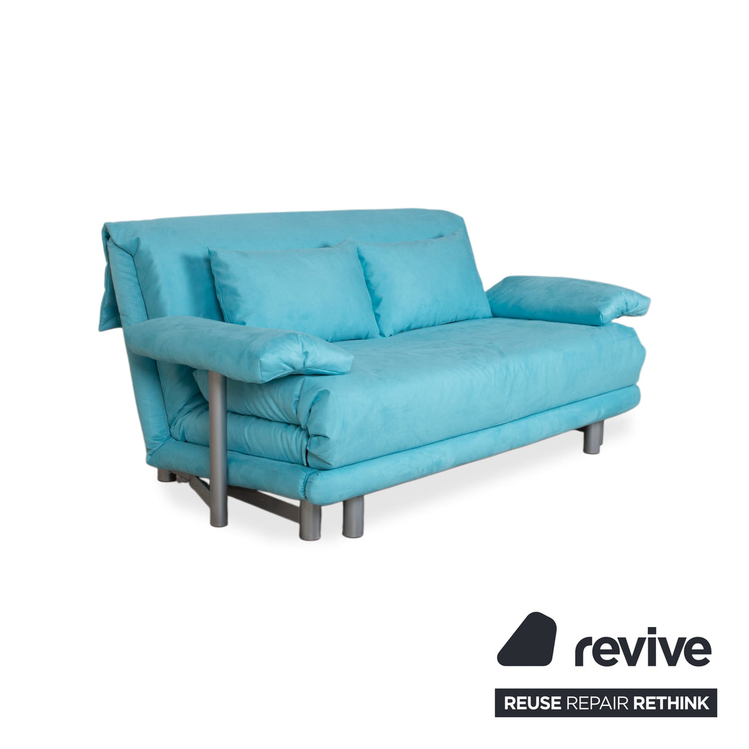 Ligne Roset Multy Fabric Three-Seater Turquoise Blue Sofa Couch Manual Function Sofa Bed New Upholstery MEMPHIS 734