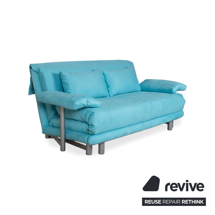 Ligne Roset Multy Fabric Three-Seater Turquoise Blue Sofa Couch Manual Function Sofa Bed New Upholstery MEMPHIS 734