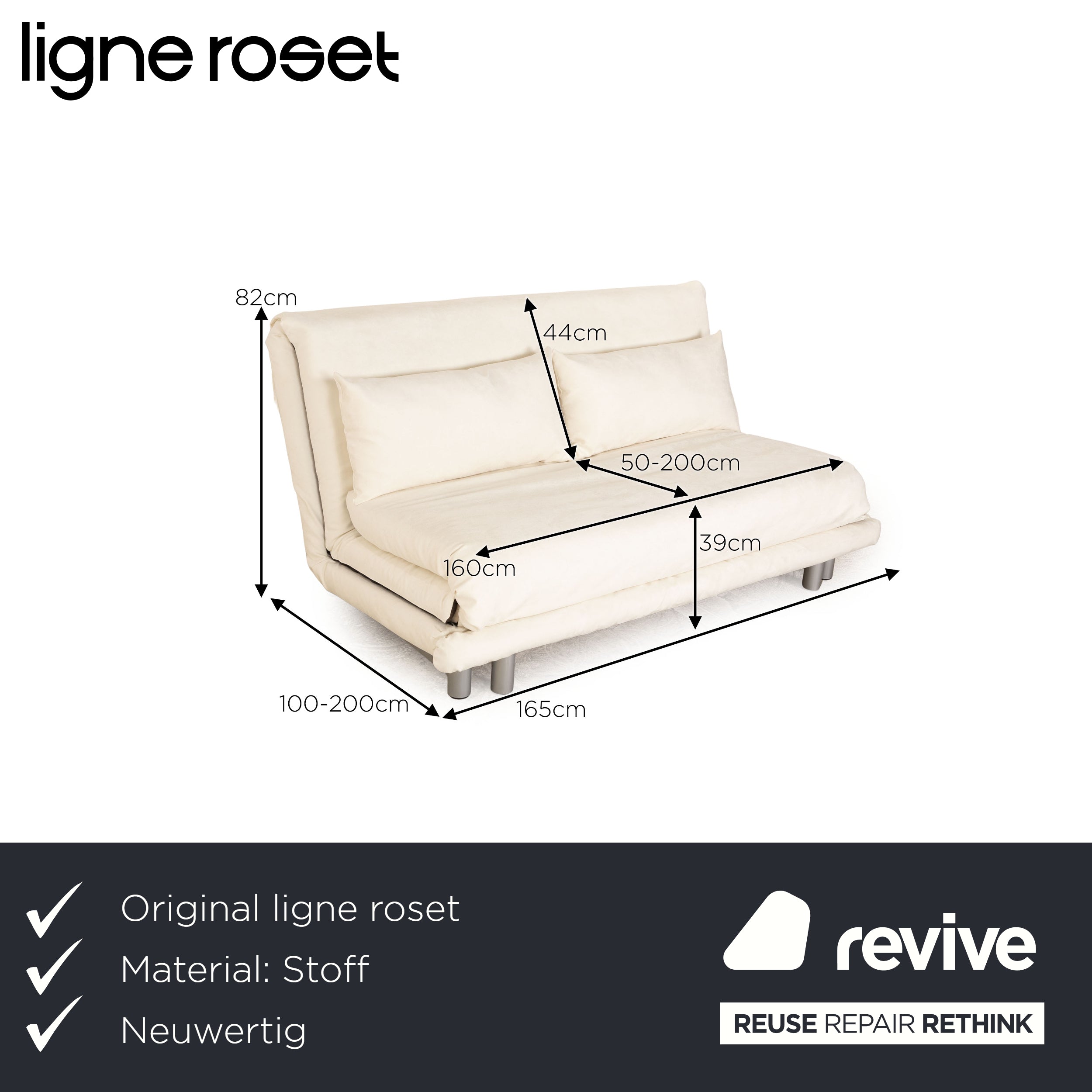 ligne roset Multy Stoff Dreisitzer Weiß Sofa Couch Schlafsofa Neubezug