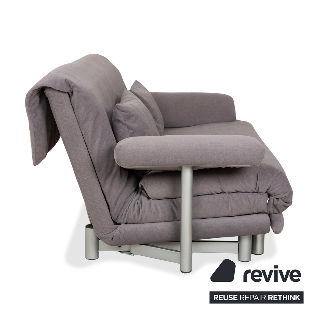 Canapé-lit Ligne Roset Multy trois places, accoudoirs, tissu gris beige, siber, fonction couchage manuelle, housse neuve