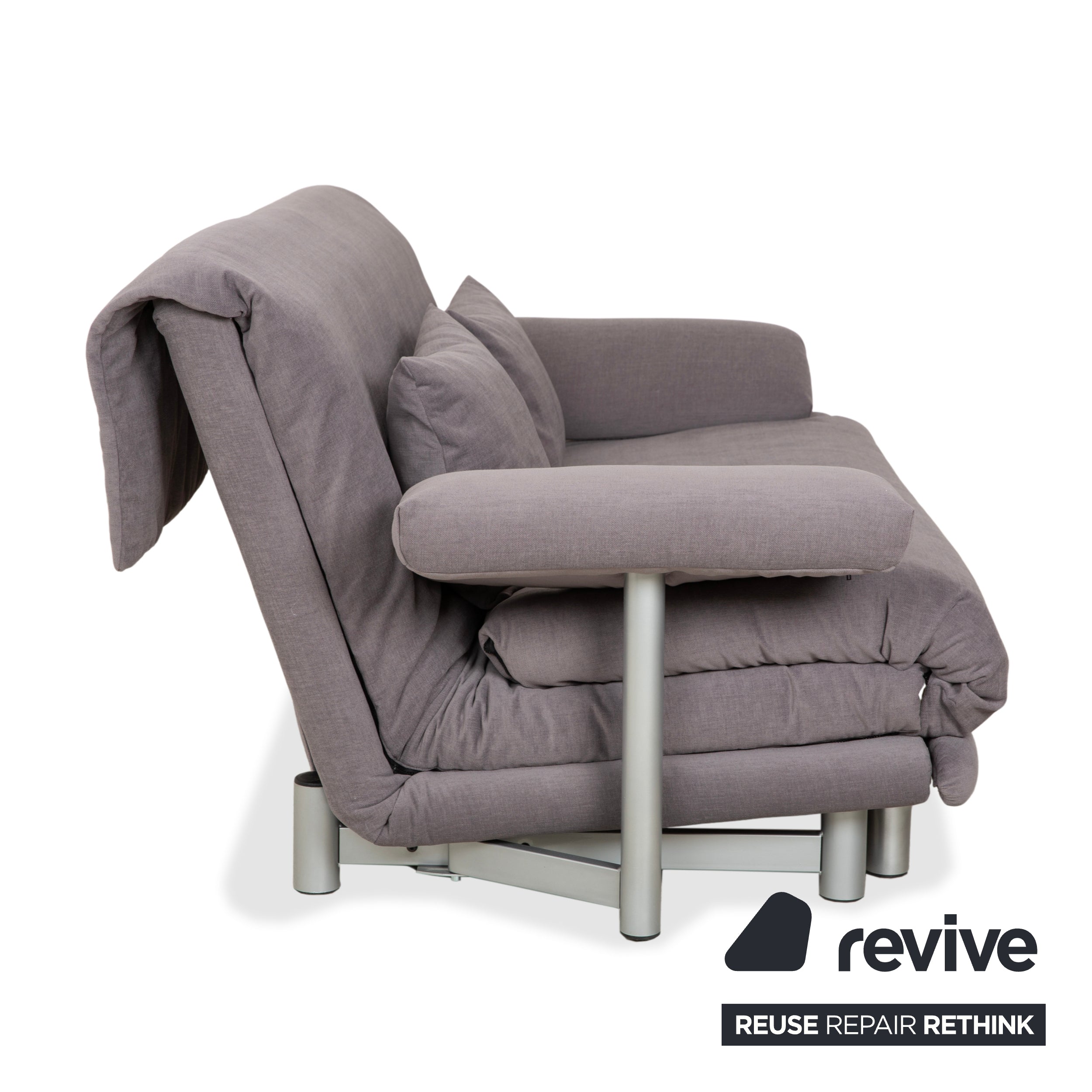 Ligne Roset Multy Dreisitzer Armlehnen Stoff Grau Beige Siber manuelle Schlaffunktion Schlafsofa Couch Neubezug