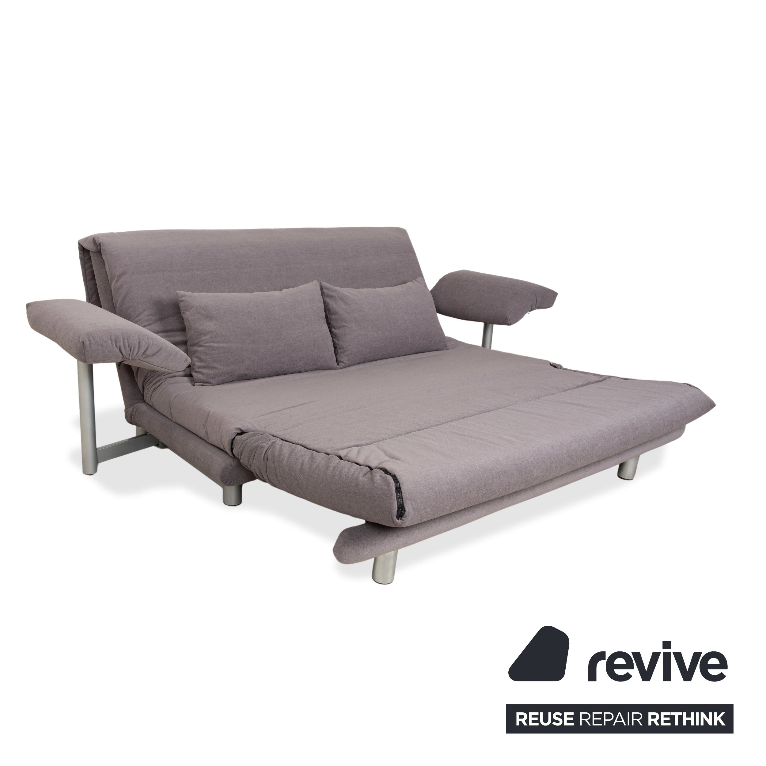 Ligne Roset Multy Dreisitzer Armlehnen Stoff Grau Beige Siber manuelle Schlaffunktion Schlafsofa Couch Neubezug