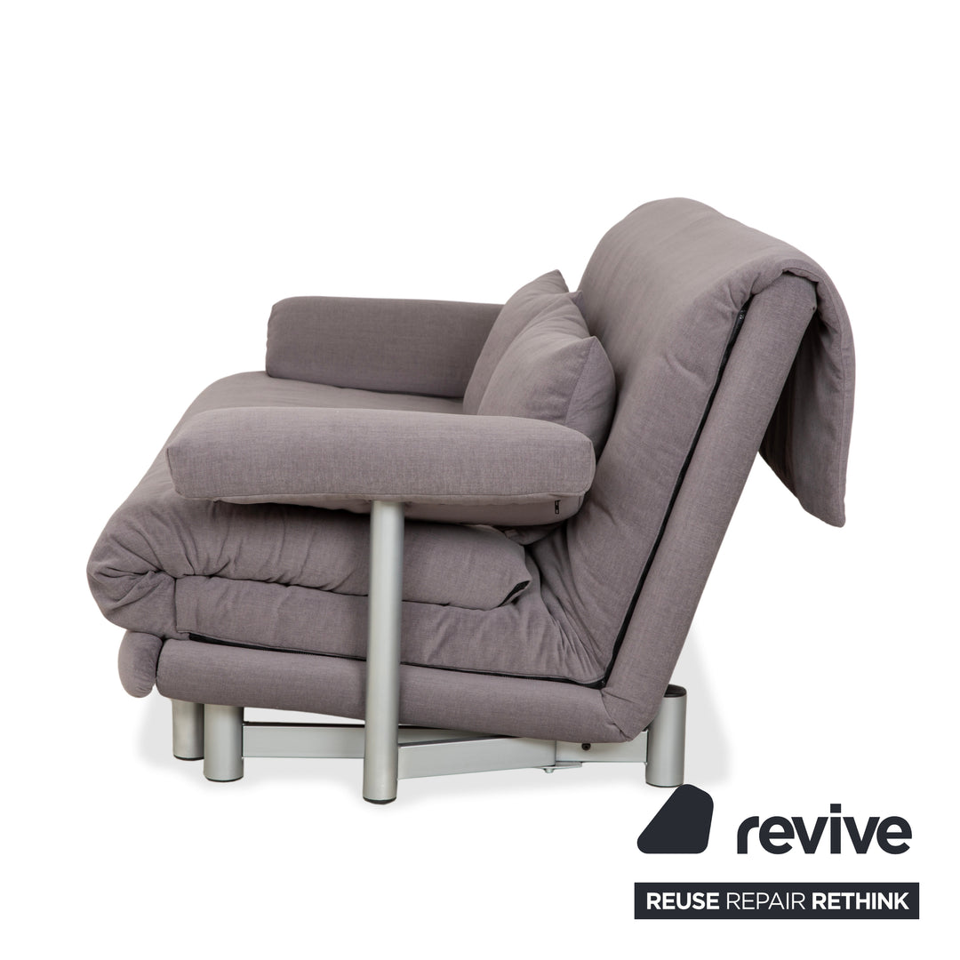 Canapé-lit Ligne Roset Multy trois places, accoudoirs, tissu gris beige, siber, fonction couchage manuelle, housse neuve