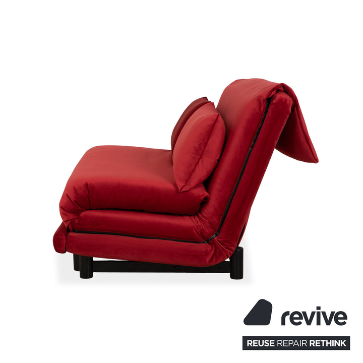 Ligne Roset Multy Zweisitzer Stoff Samt Rot Orange Schwarz manuelle Schlaffunktion Schlafsofa Couch Neubezug