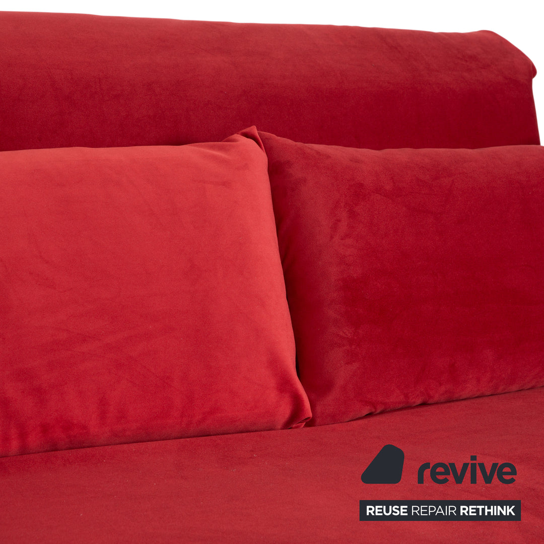 Ligne Roset Multy Zweisitzer Stoff Samt Rot Orange Schwarz manuelle Schlaffunktion Schlafsofa Couch Neubezug
