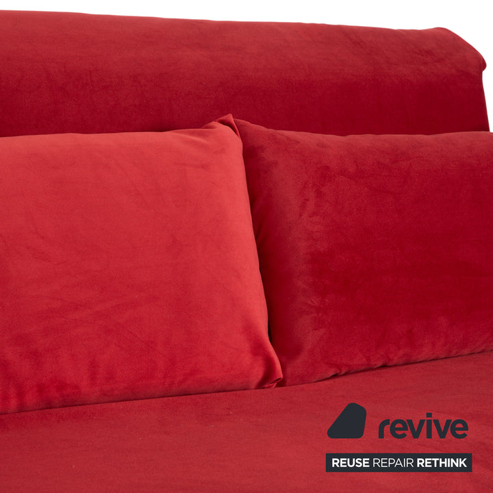 Ligne Roset Multy Zweisitzer Stoff Samt Rot Orange Schwarz manuelle Schlaffunktion Schlafsofa Couch Neubezug