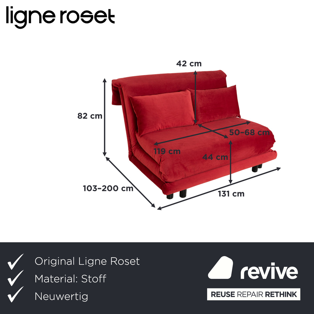 Ligne Roset Multy Zweisitzer Stoff Samt Rot Orange Schwarz manuelle Schlaffunktion Schlafsofa Couch Neubezug