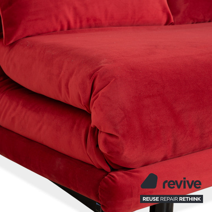 Ligne Roset Multy Zweisitzer Stoff Samt Rot Orange Schwarz manuelle Schlaffunktion Schlafsofa Couch Neubezug