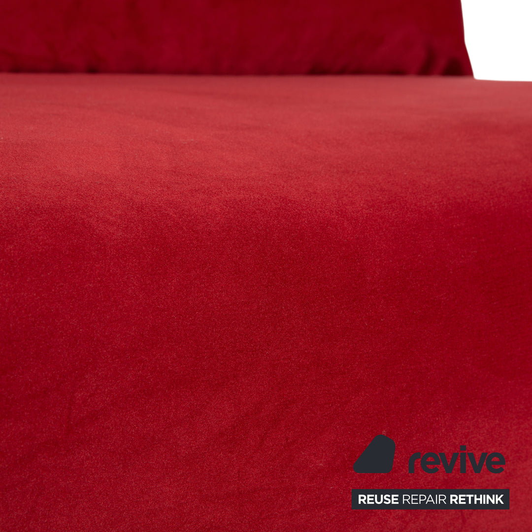 Ligne Roset Multy Zweisitzer Stoff Samt Rot Orange Schwarz manuelle Schlaffunktion Schlafsofa Couch Neubezug