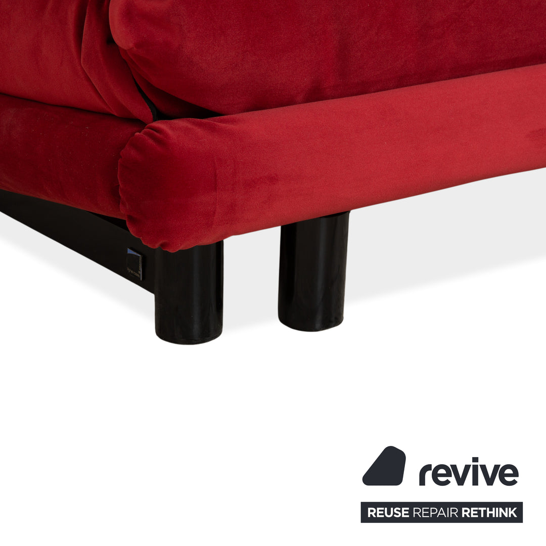 Ligne Roset Multy Zweisitzer Stoff Samt Rot Orange Schwarz manuelle Schlaffunktion Schlafsofa Couch Neubezug