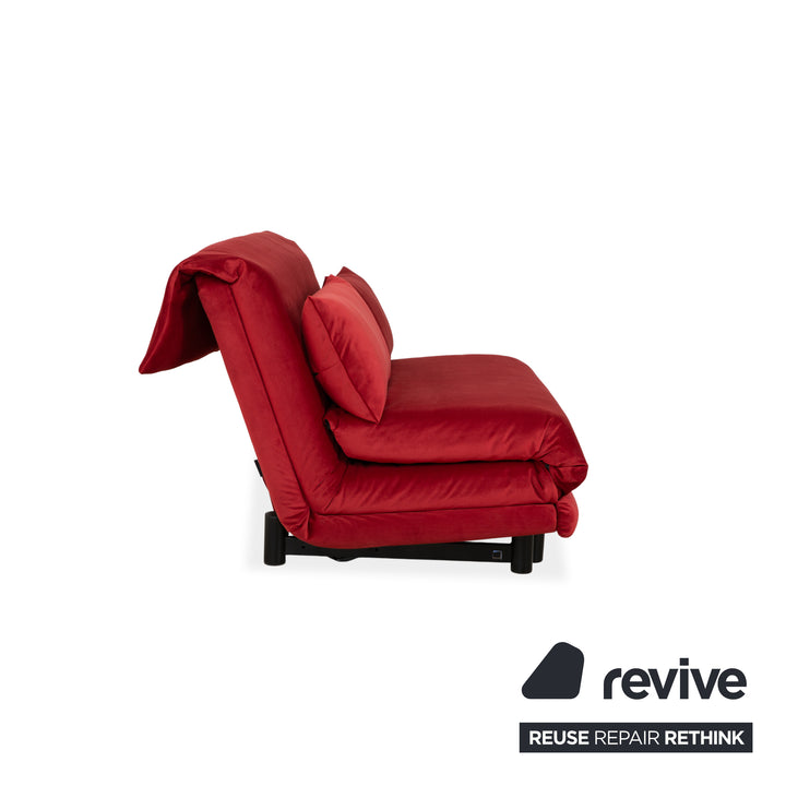 Ligne Roset Multy Zweisitzer Stoff Samt Rot Orange Schwarz manuelle Schlaffunktion Schlafsofa Couch Neubezug