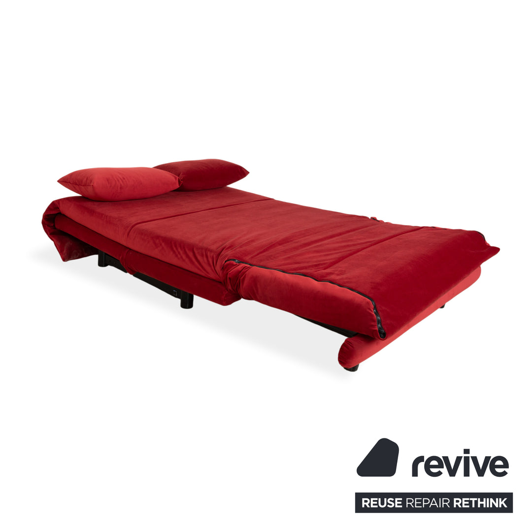 Ligne Roset Multy Zweisitzer Stoff Samt Rot Orange Schwarz manuelle Schlaffunktion Schlafsofa Couch Neubezug
