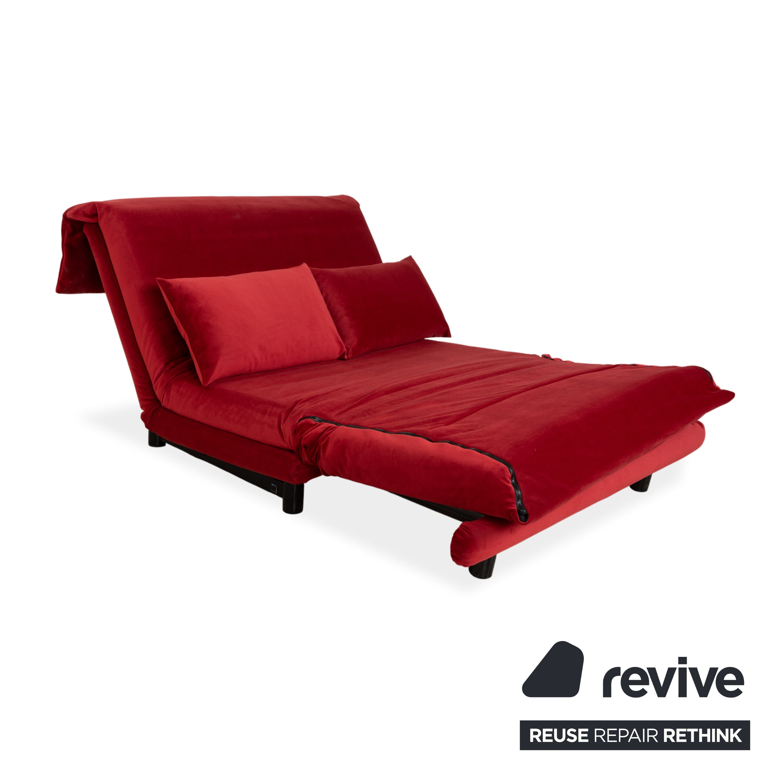Ligne Roset Multy Two-seater Fabric Velvet Red Orange Black Manual Sleeping Function Sofa Bed Couch New Upholstery