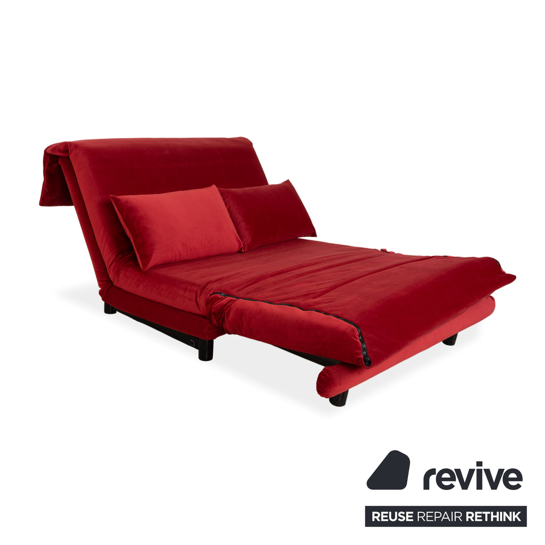 Ligne Roset Multy Zweisitzer Stoff Samt Rot Orange Schwarz manuelle Schlaffunktion Schlafsofa Couch Neubezug