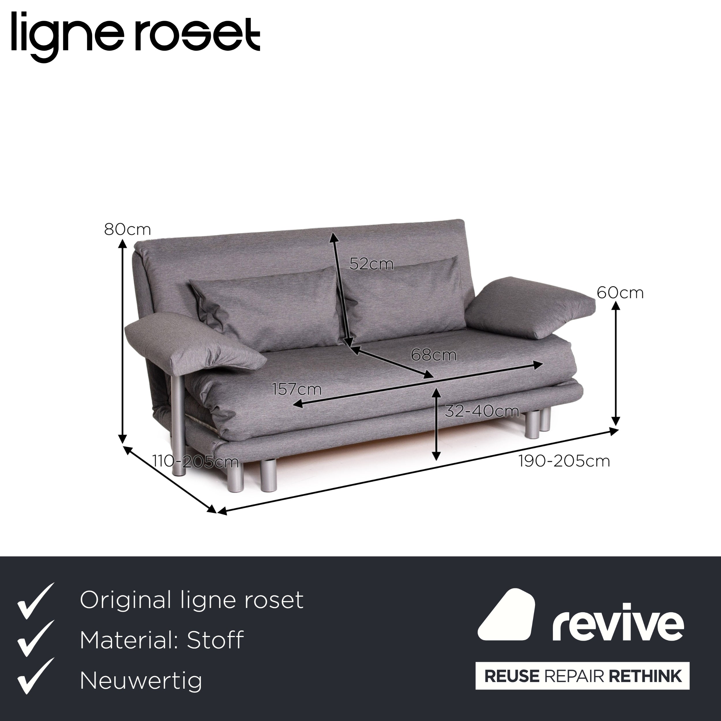 ligne roset Multy Stoff Schlafsofa Grau Funktion Schlaffunktion Sofa Couch #14586