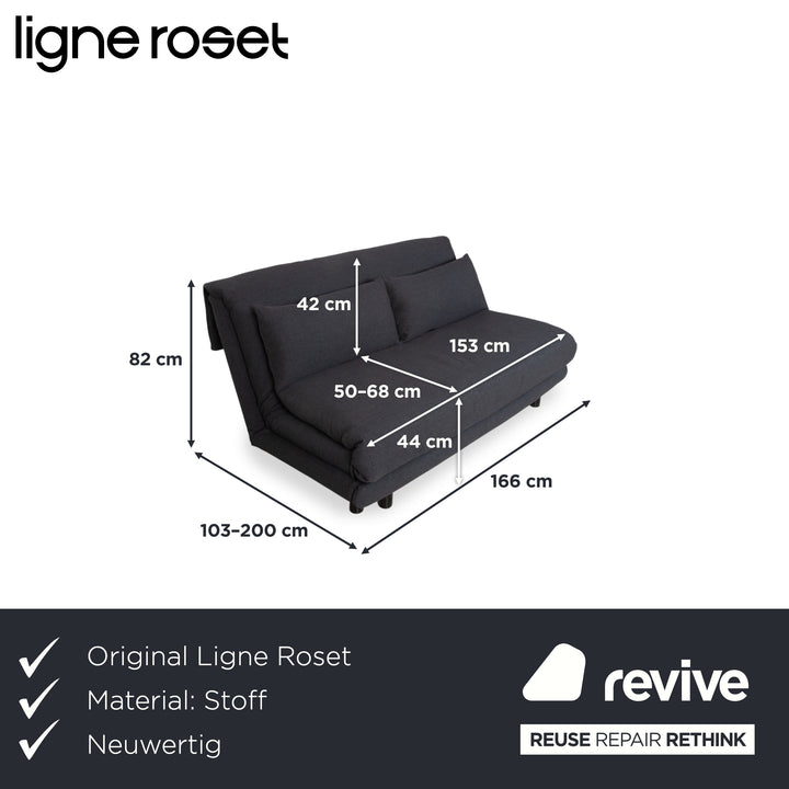 Ligne Roset Multy Fabric Anthracite Grey Three-Seater Manual Sleeping Function Sofa Bed Reupholstery PALMA 629