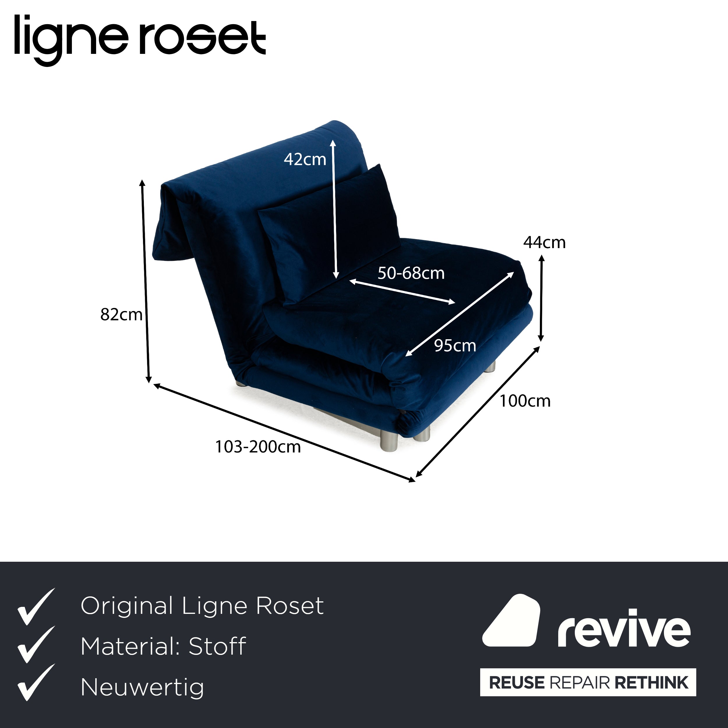 Ligne Roset Multy Stoff Sessel Blau Schlaffunktion Neubezug